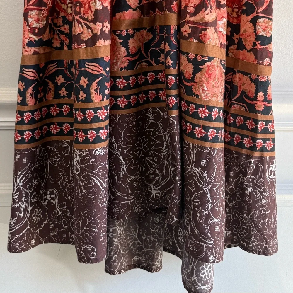 NEW Anthropologie Tie-Back Floral Midi Dress Red Motif Women’s Size 4